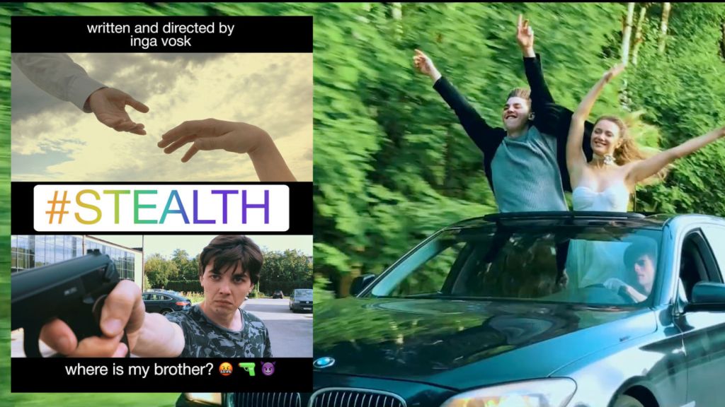 Movie Poster inserted into image of teens in car in country scene